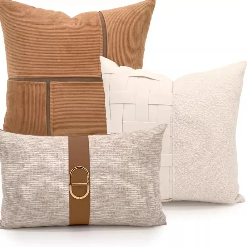 30x50/45/50cm Lumbar Pillowcase Golden Buckel Luxury Cream Coffee Color Cushion Cover Pillowcase Gwaist Pillow Cover