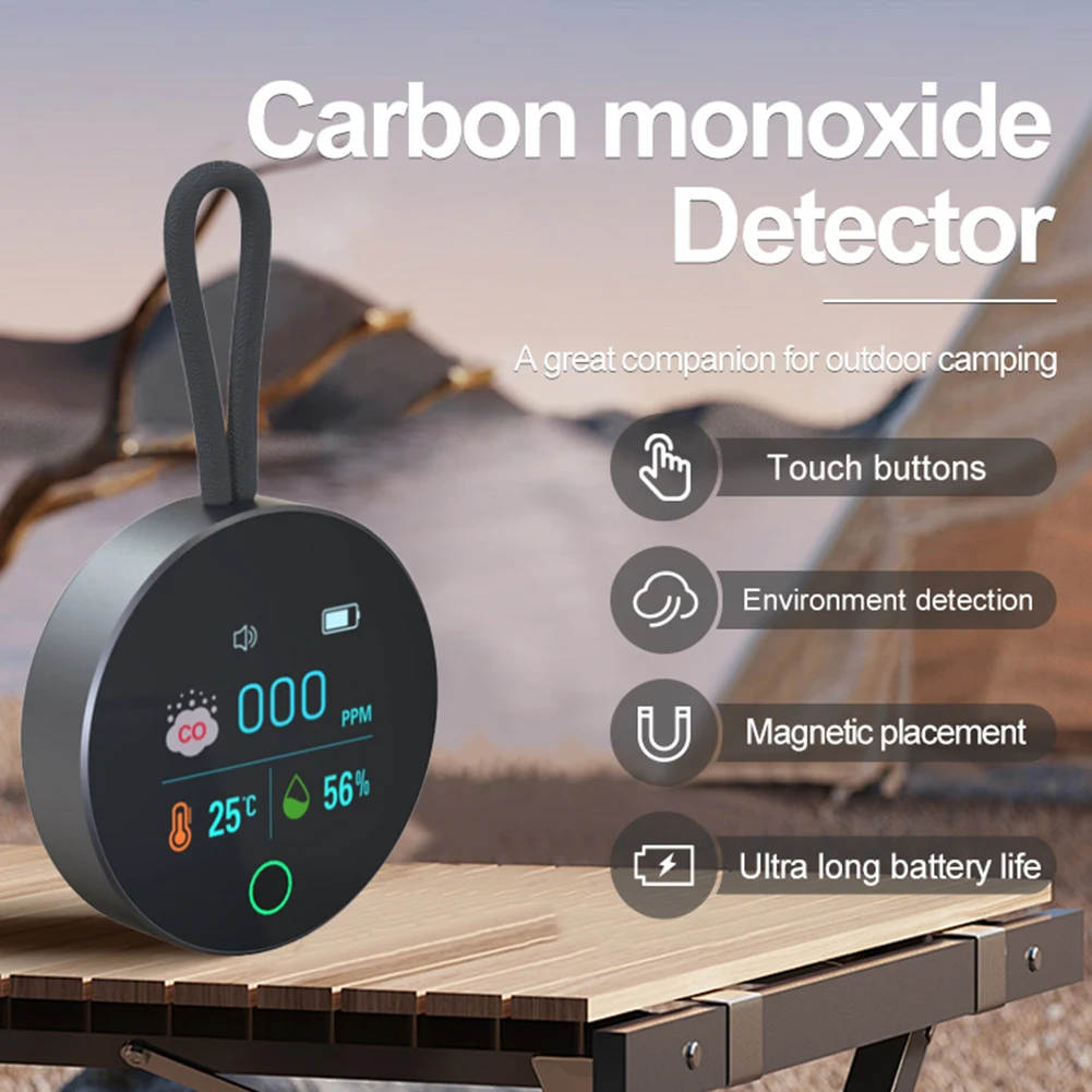 Carbon Monoxide Detector with Magnetic Suction CO Air Quality Monitor 1000mAh LCD Display USB Charging for Indoor and Travel