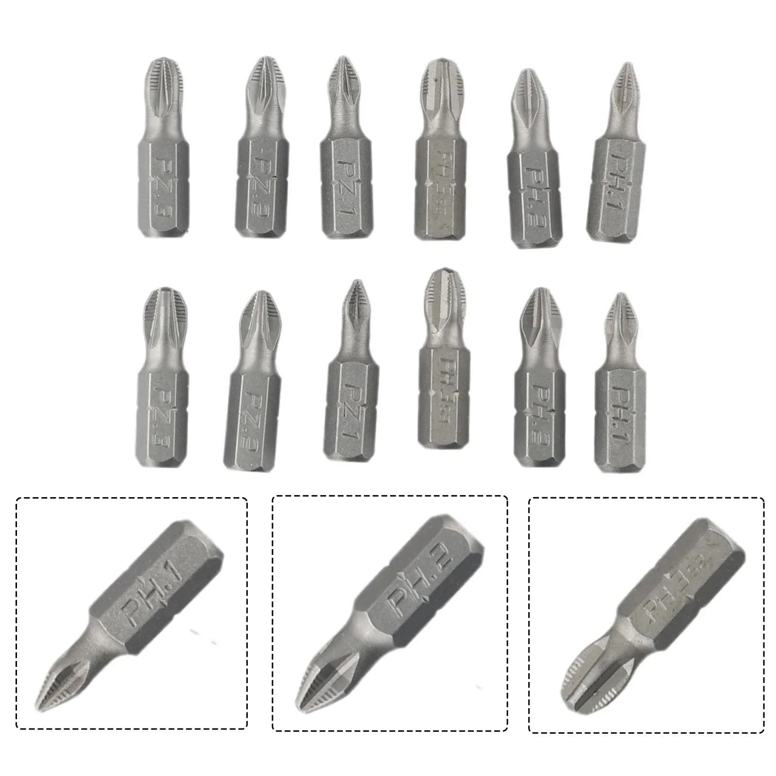 12PCS/Lot 25mm Cross Bits Set Hex Shanked Anti-Slip Screwdriver Bit Magnetic Non-Slip Drill Batch Head PH1/PH2/PH3/PZ1/PZ2/PZ3