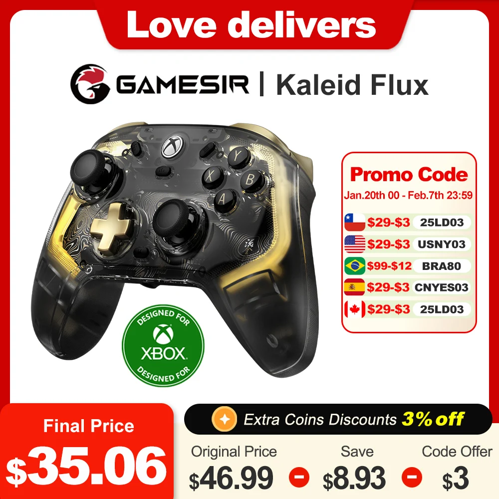 GameSir Kaleid Flux Xbox Wired Gamepad for Xbox Series S X One PC Steam with Hall Effect Technology and Transparent RGB Lighting