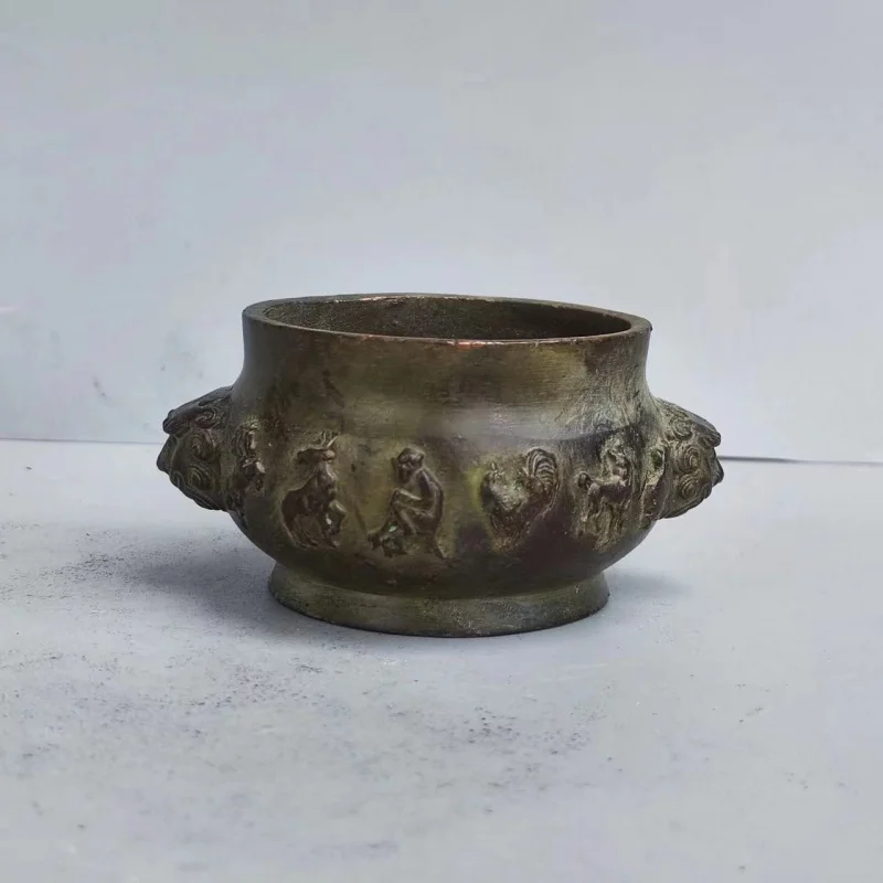 

Antique Miscellaneous Retro Brass Twelve Zodiac Animal Head Incense Burner Incense Holder Patina Old Dao Home Decoration
