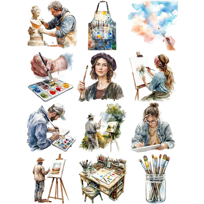12Pcs/Pack Painting Artist Sticker DIY Craft Scrapbooking Album Junk Journal Decorative Stickers