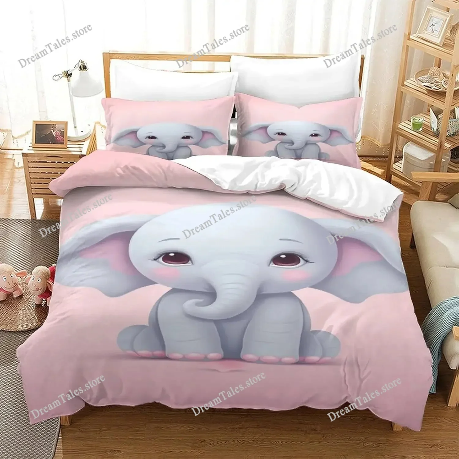 

Cute Little Elephant 3D Printed Duvet Cover Set, Microfiber Bedding Set Cover Pillowcasefor Zipper Closure Adults Kids Double