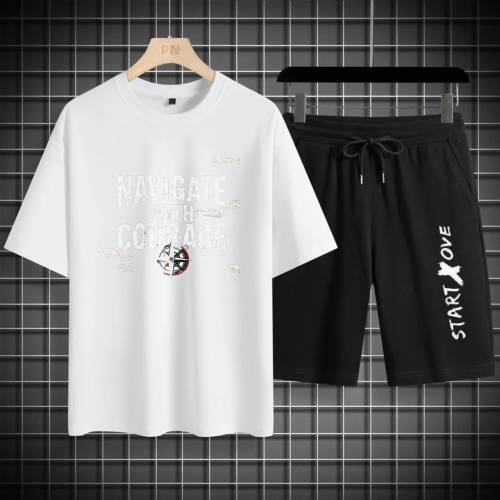 

Мужские футболки, комплекты с коротким рукавом + шорты, костюм для мужчин, футбольная модная мужская летняя одежда, дышащая летняя одежда из полиэстера