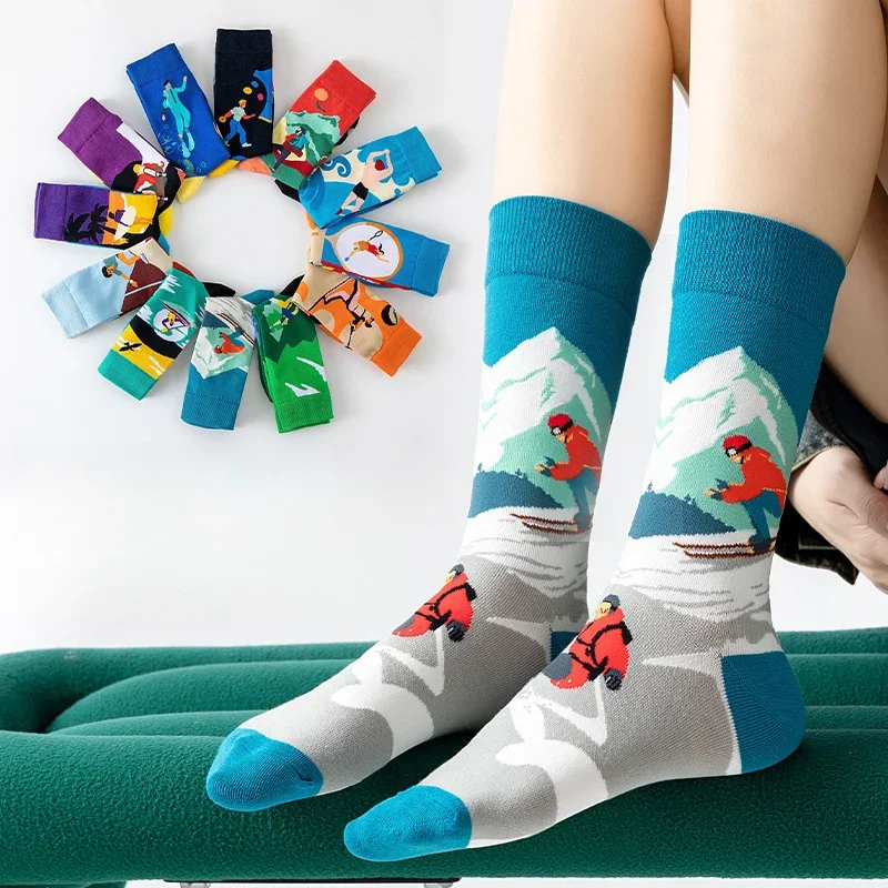 

Мужские носки до середины икры, осенне-зимние модные трендовые спортивные носки для спортзала Sokken Chaussettes, дышащие удобные повседневные спортивные носки для экипажа