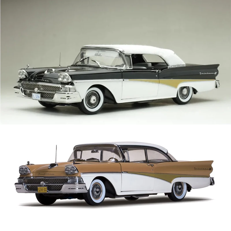 Diecast 1/18 Scale 1958 Ford Fairlane 500 Simulation Alloy Hardtop Classic Car Sedan Souvenir Ornaments Collection Gift Toy