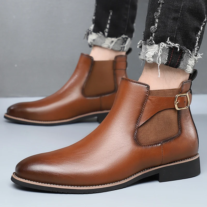 Hot selling Casual men's Chelsea boots Fashionable British style Outdoor leisure business party Wedding office adult Brown shoes