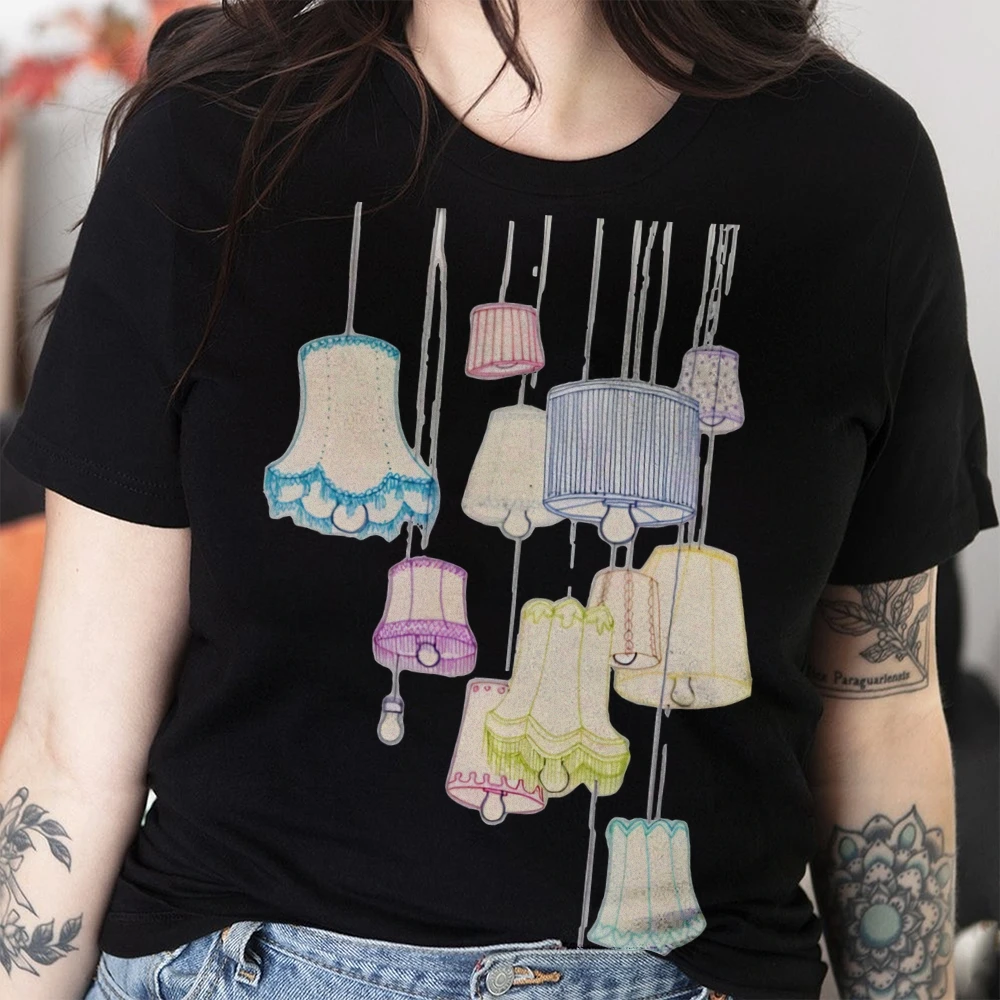Koszulka graficzna Y2K Abażury Koszulka Cała Bawełna Wysoka Jakość Oversize Kolorowa Koszulka Lampy Wiszące Nadruk Artystyczny Trend Y2K