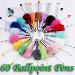 60Pcs Plush Beaded Pen Bead DIY Pen Plastic Beadable Pen Bead Pen School Office Writing Supplies Stationery Wedding Gift