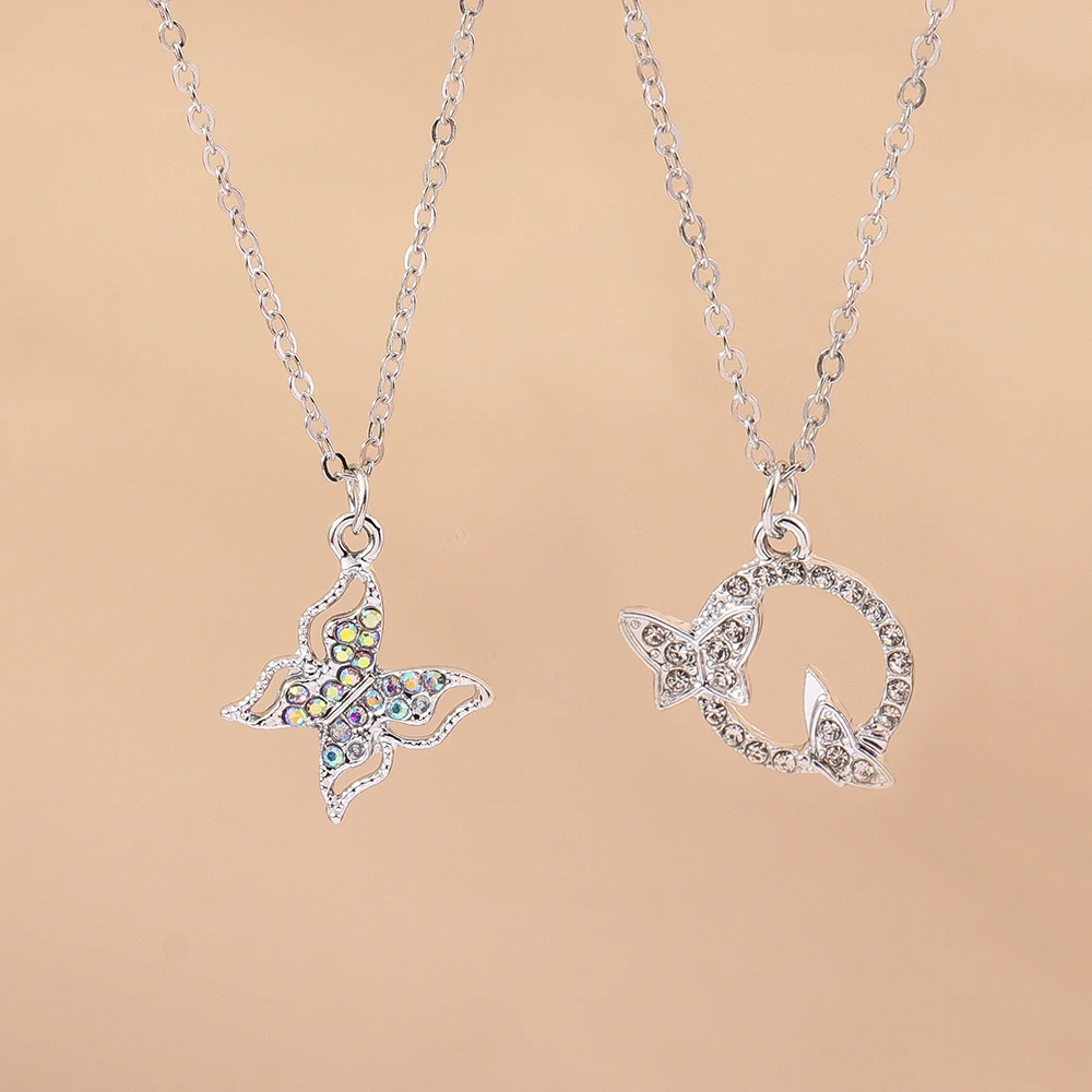 Aihua Y2K Silver Color Crystal Flower Cat Bear Butterfly Bowknot Necklace for Women Girls Delicate Necklace Jewelry Gifts view 2