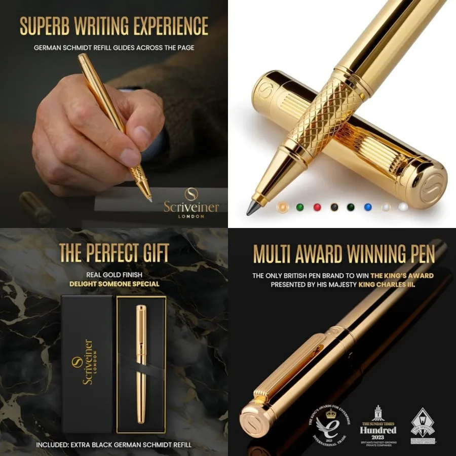 

Gold Rollerball Pen - Stunning Luxury Pen, Real Gold Plating, Schmidt Ink Refill, Best Roller Ball Pen Gift Set for Men Women,