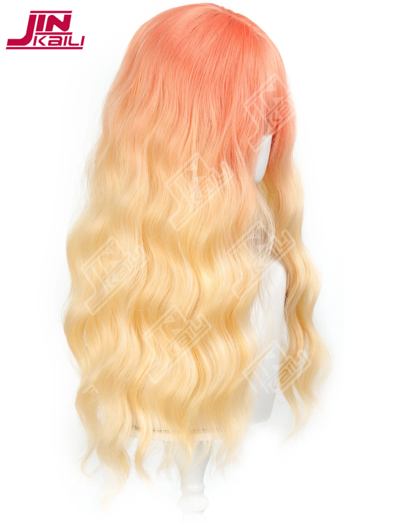 JKL برتقالي أحمر متدرج بيج اصطناعي طويل مجعد لوليتا شعر مستعار رقيق موجة المياه تجعيد الشعر مع الانفجارات الوسطى شعر مستعار مناسبة للنساء #5