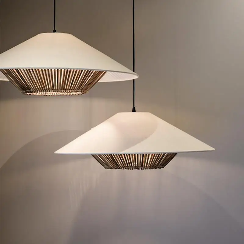 

SANDYHA Elegant Japanese Rattan Pendant Light LED Fabric Lampshade for Stylish Living Room and Dining Table Decor Lighting