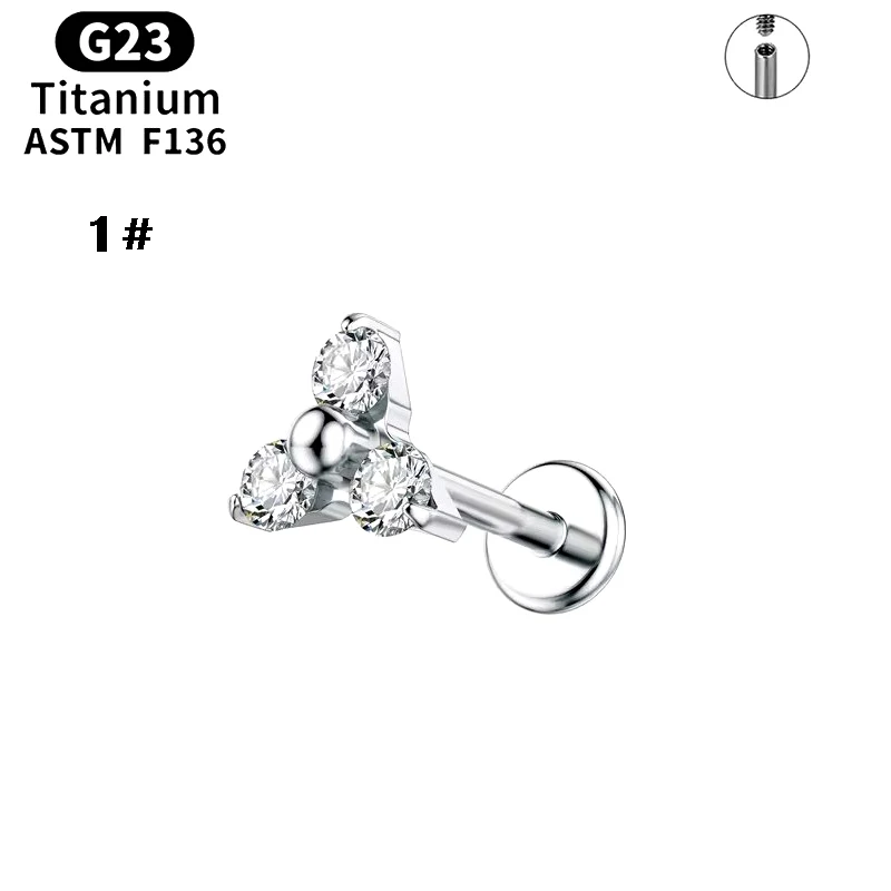 Titanium alloy lip ring, three diamond zircon earrings, human puncture jewelry