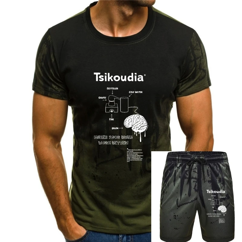 

Футболка Tsikoudia, кретский дух, белый на черном, с ручным принтом, хлопковая, подарок для Него, Мужская модная футболка с принтом экрана