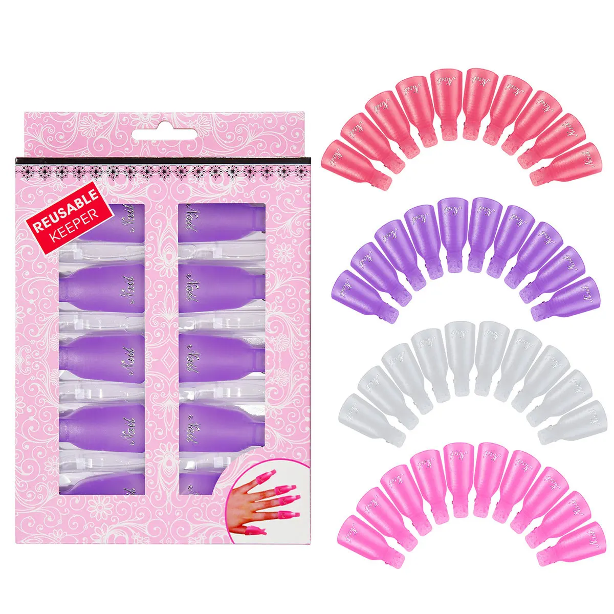 10-piece set of nail clip applicators, handmade reusable nail art tools with diamond nail art brush DIY nail polish remover tool