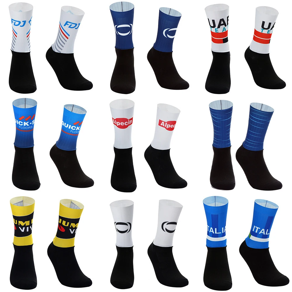 Laser Cut One Pair 2024 Ineos Quick Step Alpecin Fenix Team Cycling Socks Antislip Bike Bicycle Racing Miti Breathable Socks