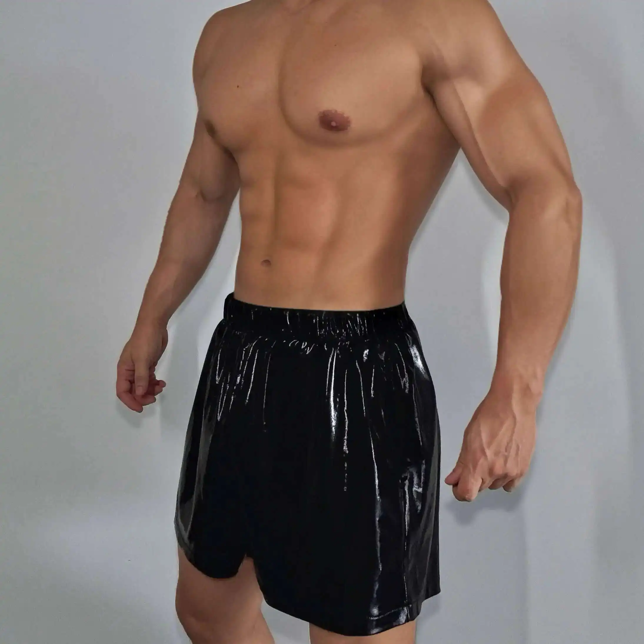 

Summer glossy black loose vintage shorts Y2K men casual party club dance bottoms