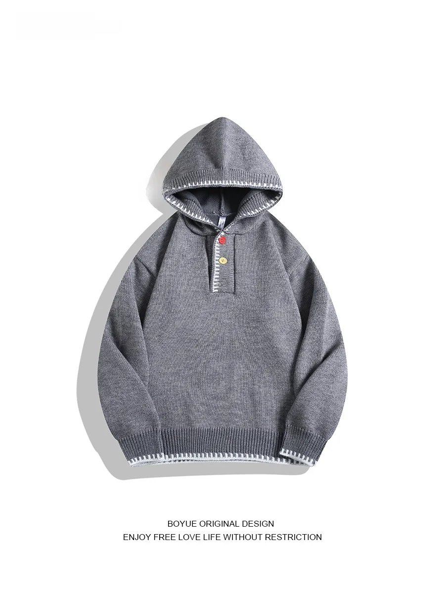 

Трикотажный свитер Boyue с капюшоном на пуговицах, повседневный, с длинными рукавами, теплый, комфортный, свободного кроя, модный, для пар