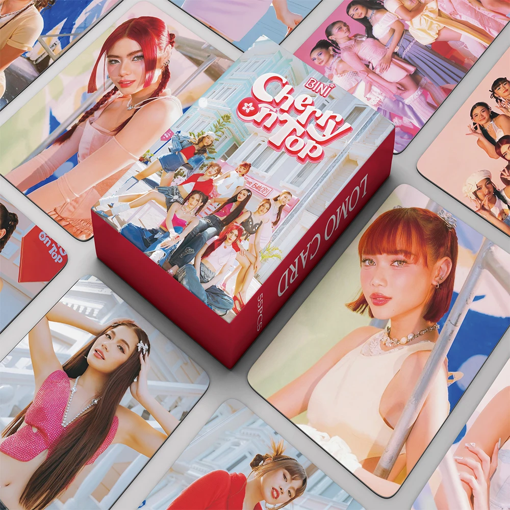 55pcs/set Kpop BINI CHERRY ON TOP Photocard Card LOMO Card High Quality Double Sides Printing Fans Gift