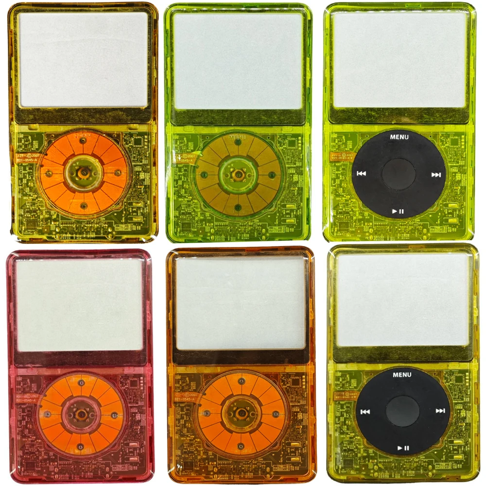 Carcasa frontal transparente rosa, amarilla y naranja con botón flexible Clickwheel para iPod Classic 6ª y 7ª generación 80GB 120GB 160GB