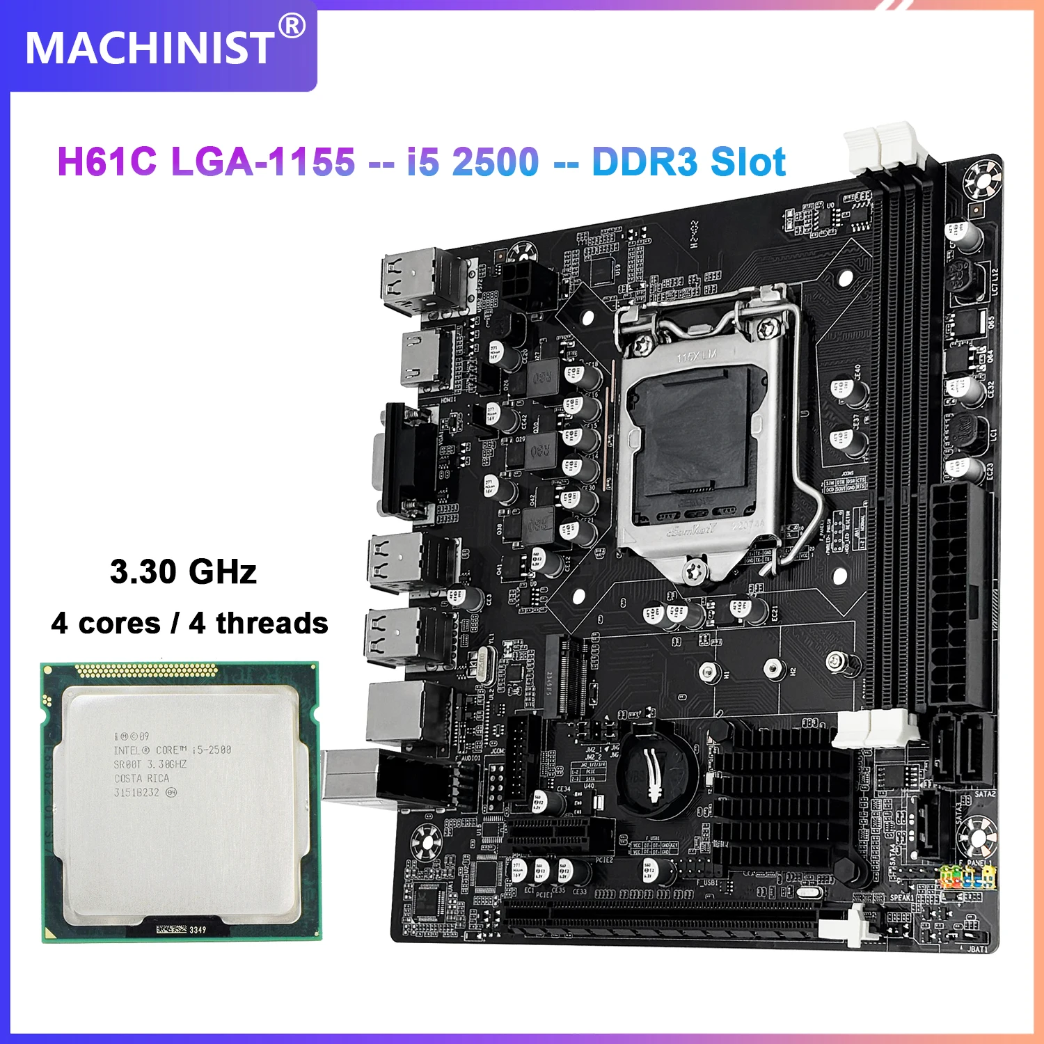 MACHINIST H61 Motherboard DDR3 8GB(2*4GB) 1600MHz RAM Memory With Intel Core I5 2500 CPU Processor And LGA 1155 Kit Se4