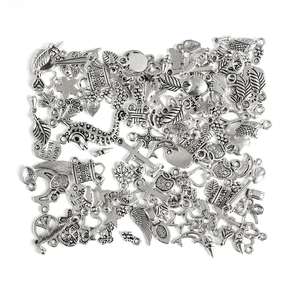 100/200pc Tibetan Silver Mixed Heart Butterfly Key Crown Charms Pendants DIY Jewelry for Necklace Bracelet Making Accessaries