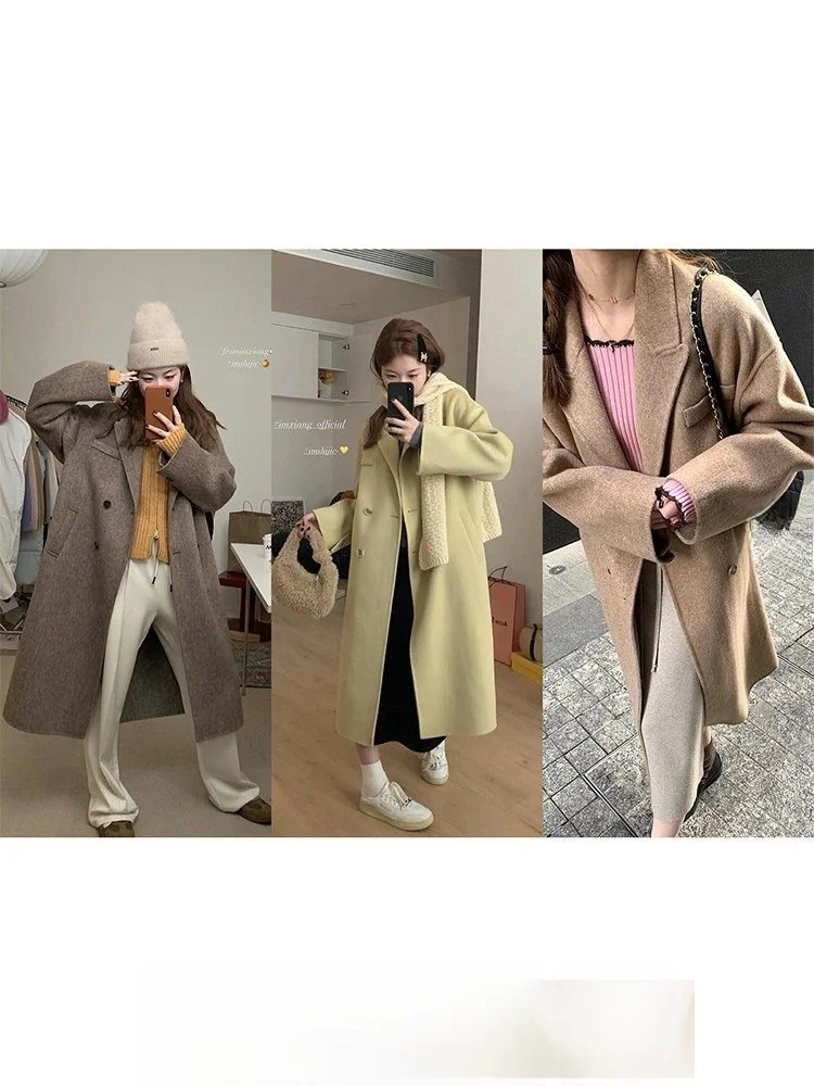 

Handmade Double-Faced Woolen Coat by Salingger with Post-Vent Design Long Sve Mid-Length Straight-Body Fit Pure Color Comm...