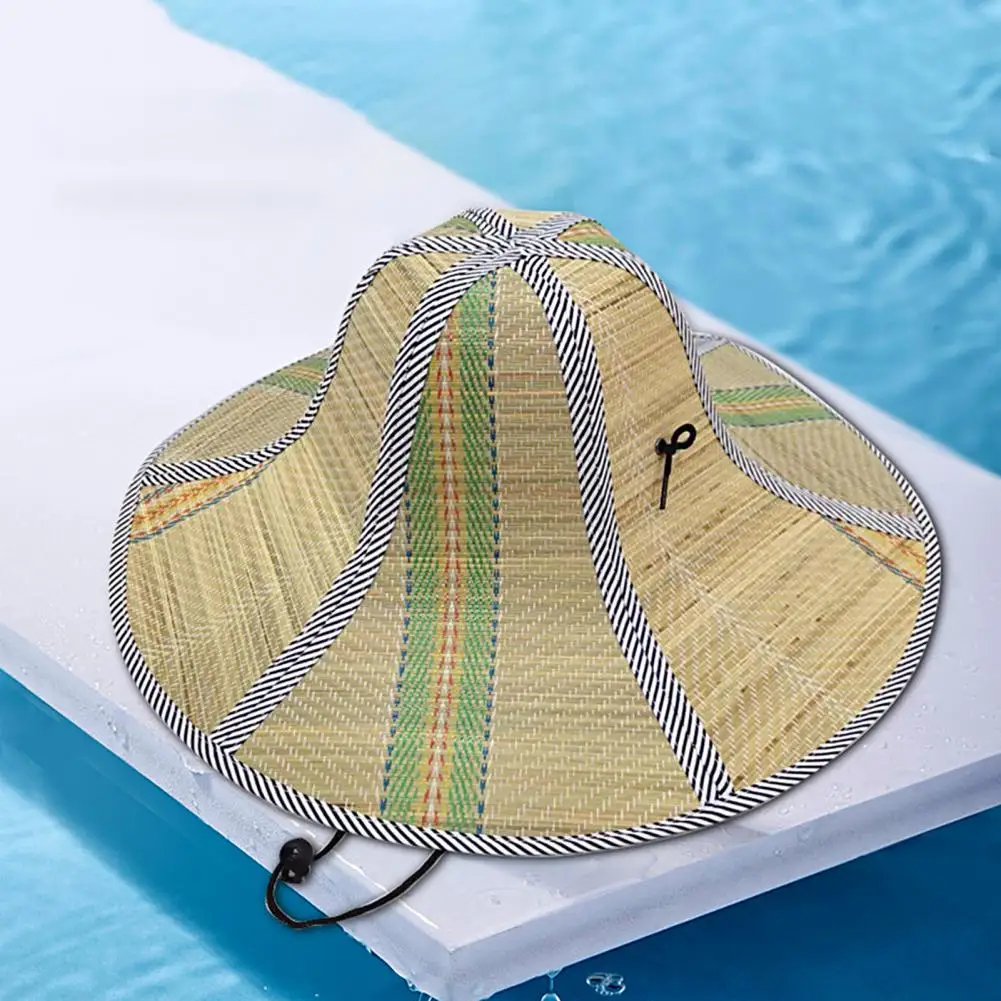 Foldable Straw Hat Fishing Sun Cap Men Women Hiking Travel Camping Folding Sun Hats Drawstring Wide Brim Rattan Hat