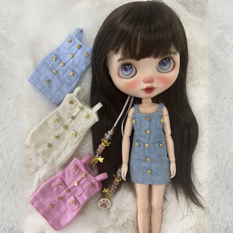 Blyth Clothes Azone Ob22 Ob24 Doll Overalls Accessories Fashion Denim Strap Short Skirt With Long Sleeved Dress Pleated Skirt