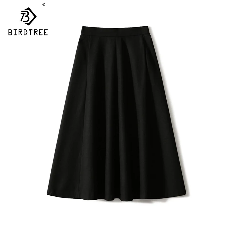 

BirdTree, 46.6%Sheep Wool, Elegant Skirts For Women, Woolen Large Hem, A-Line Fashion OL Long Skirt, 2024 Autumn Winter B49403QM