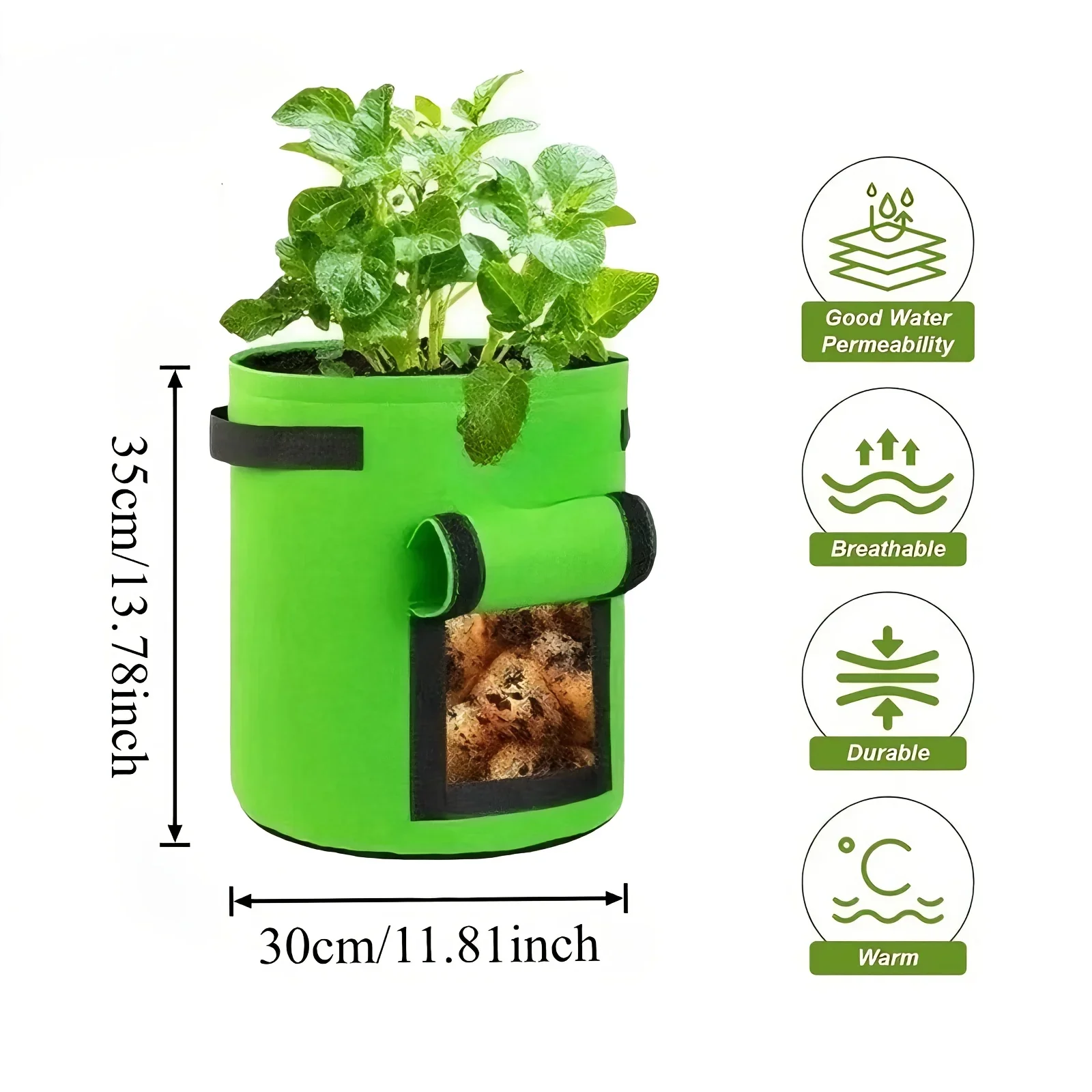 1Pc Felt Potato Growing Bag, Large Diameter Non-Woven Fabric Planting Bucket, Vegetable Seedling Planter Bag