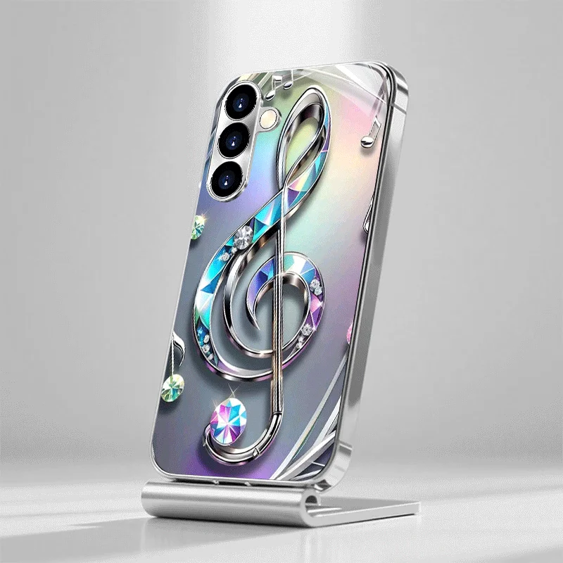 Colorful notes pattern electroplated glass Phone Case, suitable for Samsung S26/S25/S24/S23/S22/S21/S20 and other models.