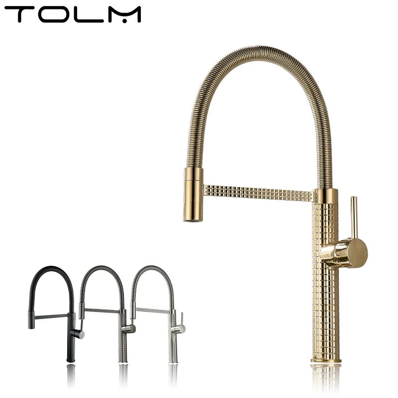 

Luxury Kitchen Sink Faucets Luxury Gold Brass Mixer Water Taps Hot&Cold Rotatable Pull Down Type Spary Single Handle Deck Mounte