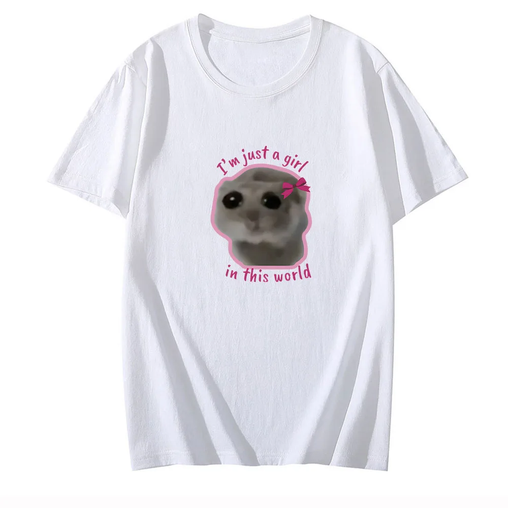 Sad Hamster T Shirts Graphic Printing Cotton Anime Tee-shirt Short Sleeve Kawaii O-neck Tshirt Ropa De Mujer Cute Manga Tops