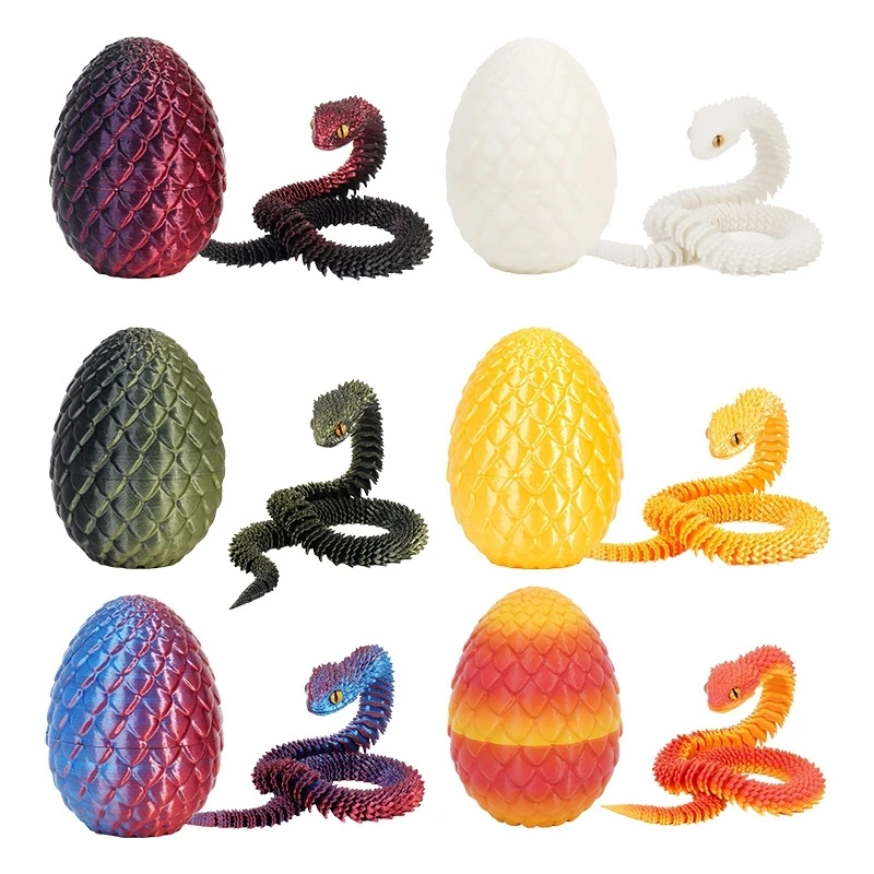 3D Printed Snake Active Joint Simulation Snake Model Egg Office Desktop Decoration 2025 New Year's Handicrafts Gifts Easter Eggs