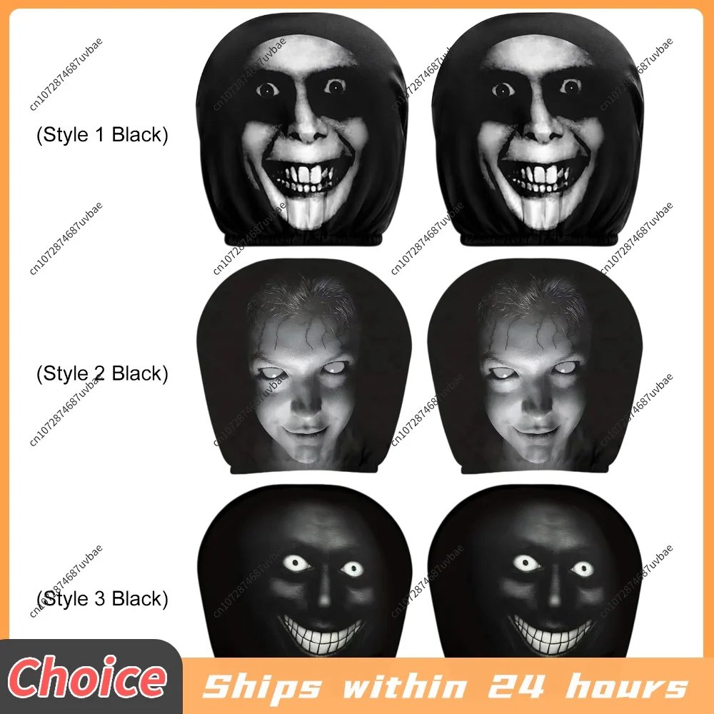 2PCS Car Headrest Cover Stretchy Washable Scary Face Head Rest Cover Breathable Reusable for Auto Vehicle Truck SUV Cars Use