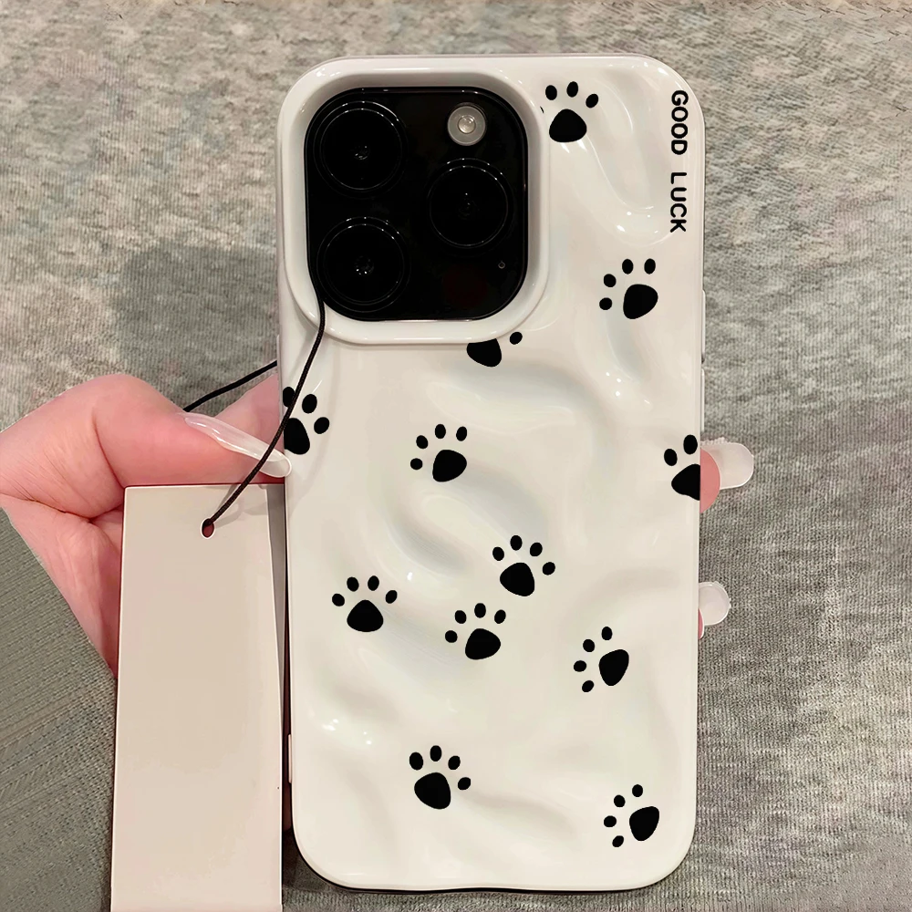 Welpen- und Kätzchen-Pfotenabdrücke Niedliche Handyhülle für iPhone 17 16 15 14 13 12 11 Pro Max 14 Plus 17Air Falten-Wellen Weiche Silikonhülle – Detail 12