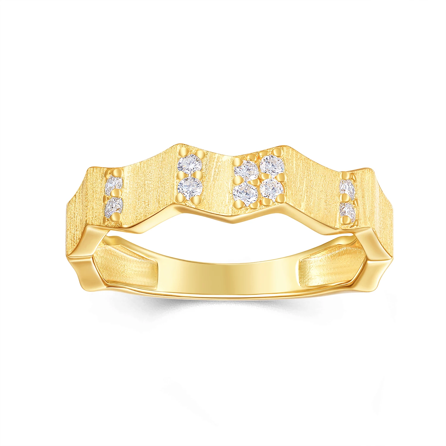 

1pc Ring 925 Sterling Silver 18K Gold Plated Geometric Band Matte Finish with Moissanite Elegant Jewelry Gift for Women