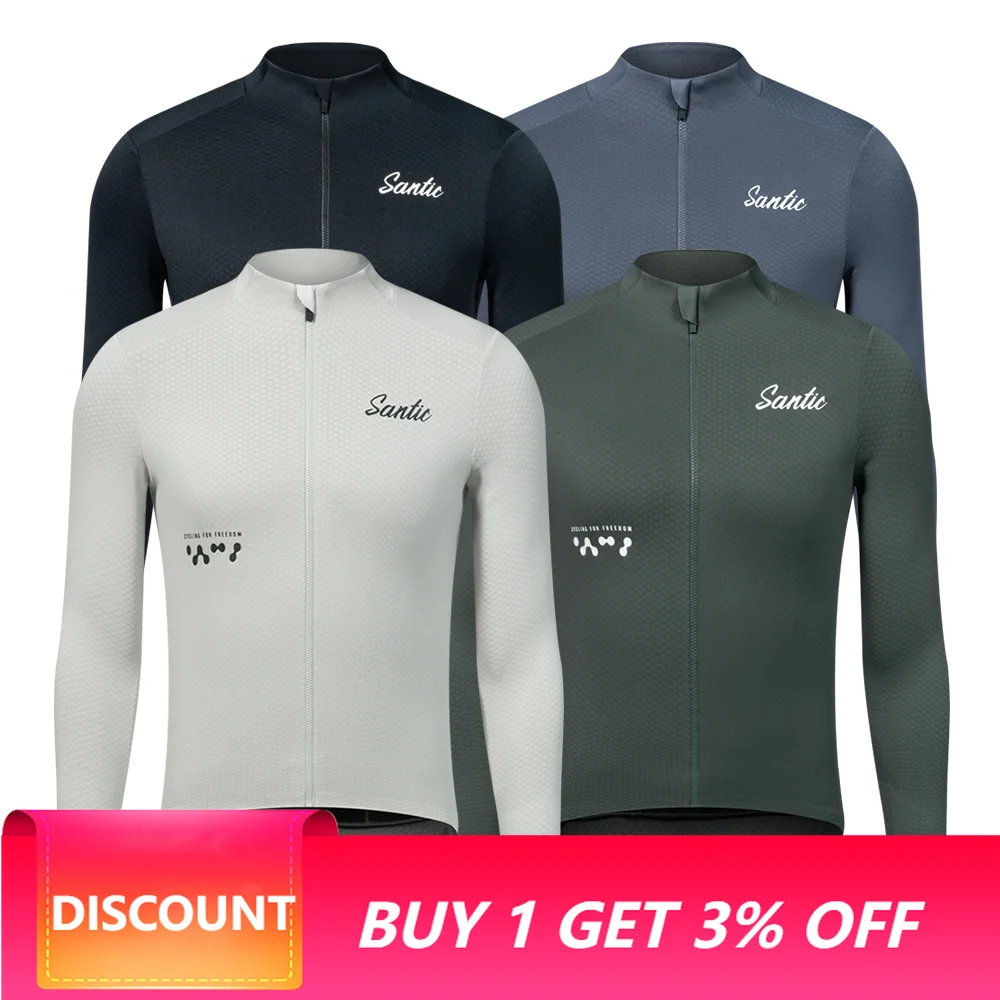 Santic Men's Winter Cycling Jerseys Windproof Keep Warm Bike Jackets Cycling Clothing Reflective