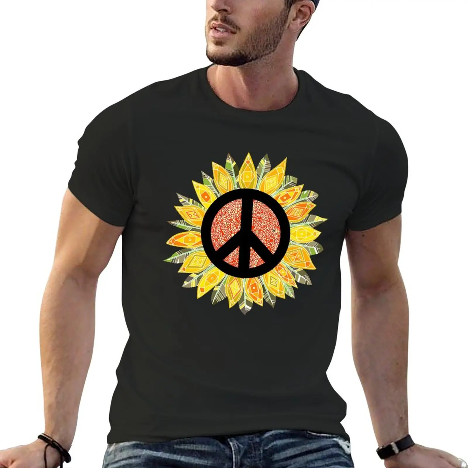 

Hippie Sunflower T-Shirt anime t shirts korean fashion plus size clothes sweat shirts, men