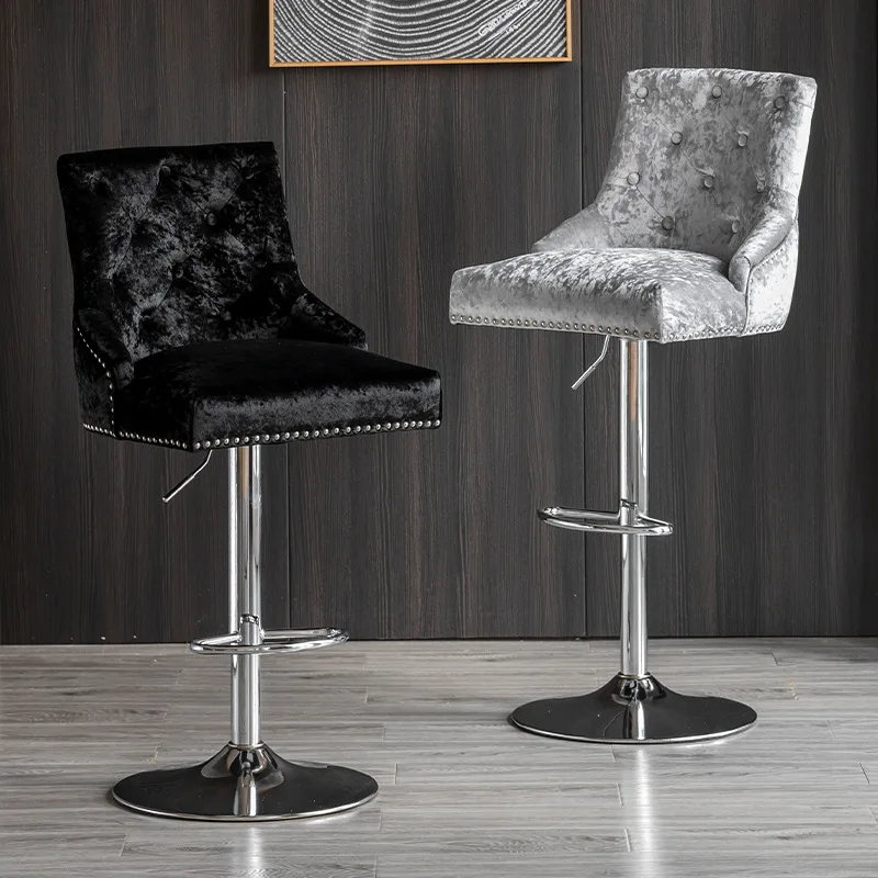 Light Luxury Lifting Rotating Bar Chair European Velvet Large Backrest Bar Chair Modern Simple Home High Stool