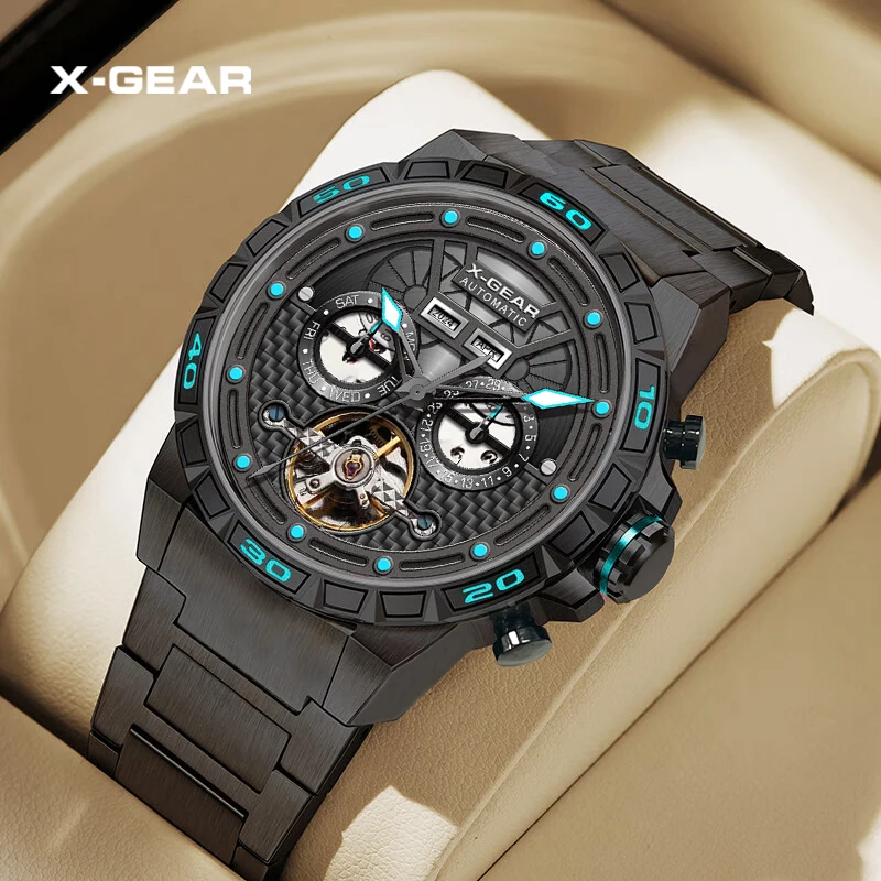 

Мужские механические часы XGear Automatic с полым бриллиантовым дизайном, светящейся стрелкой, водонепроницаемые, для парня.