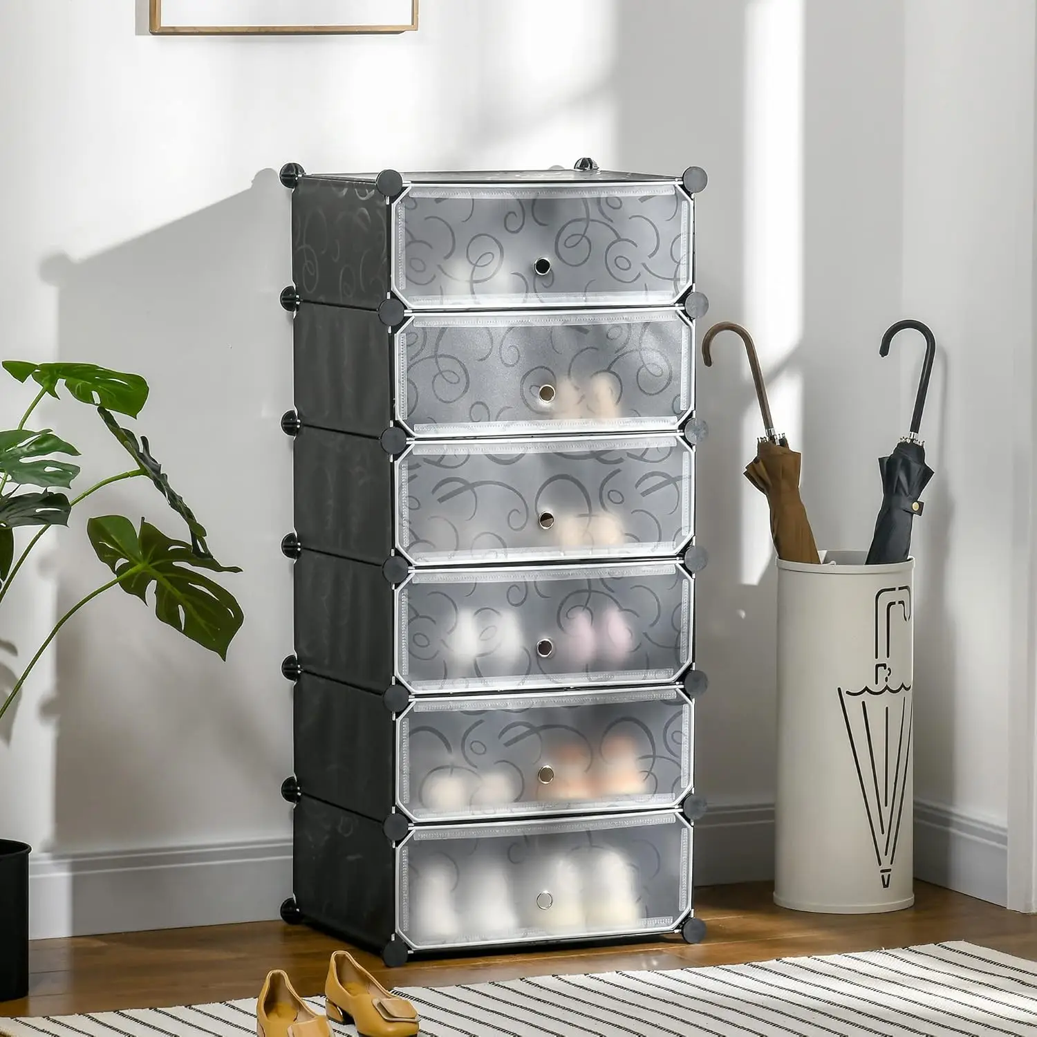 Modulares Möbel-Aufbewahrungsregal für Schuhe, Kleidung, Spielzeug, 6 Ebenen, L 45 x B 36 x H cm, DIY, Schwarz