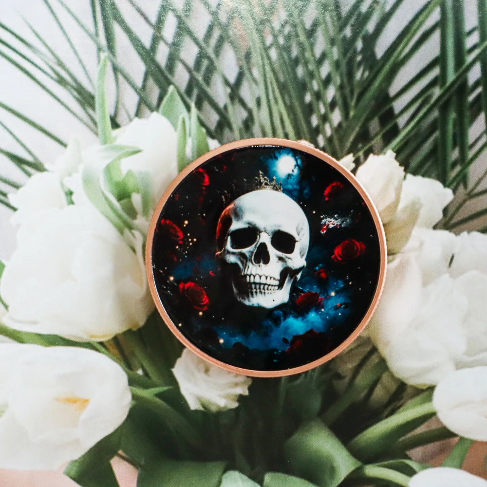 1pc Crown Skull & Red Rose 1OZ .999 Fine Copper Challenge Coin Dark Gothic Skeleton Art Copper Coin Keepsake For Hobby Display