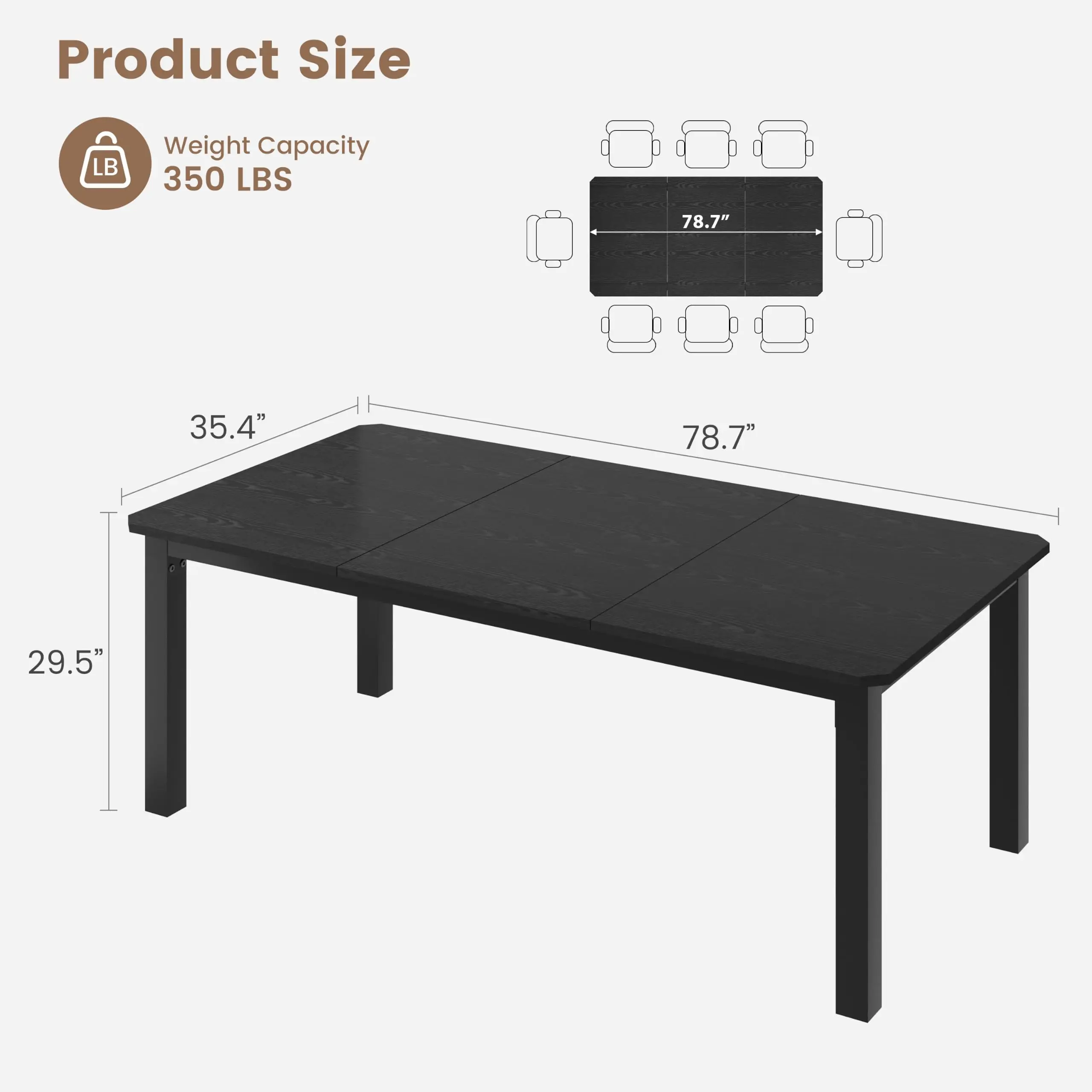78.7″ Dining Table for 8-10 People, Large Kitchen Table (Only Table)