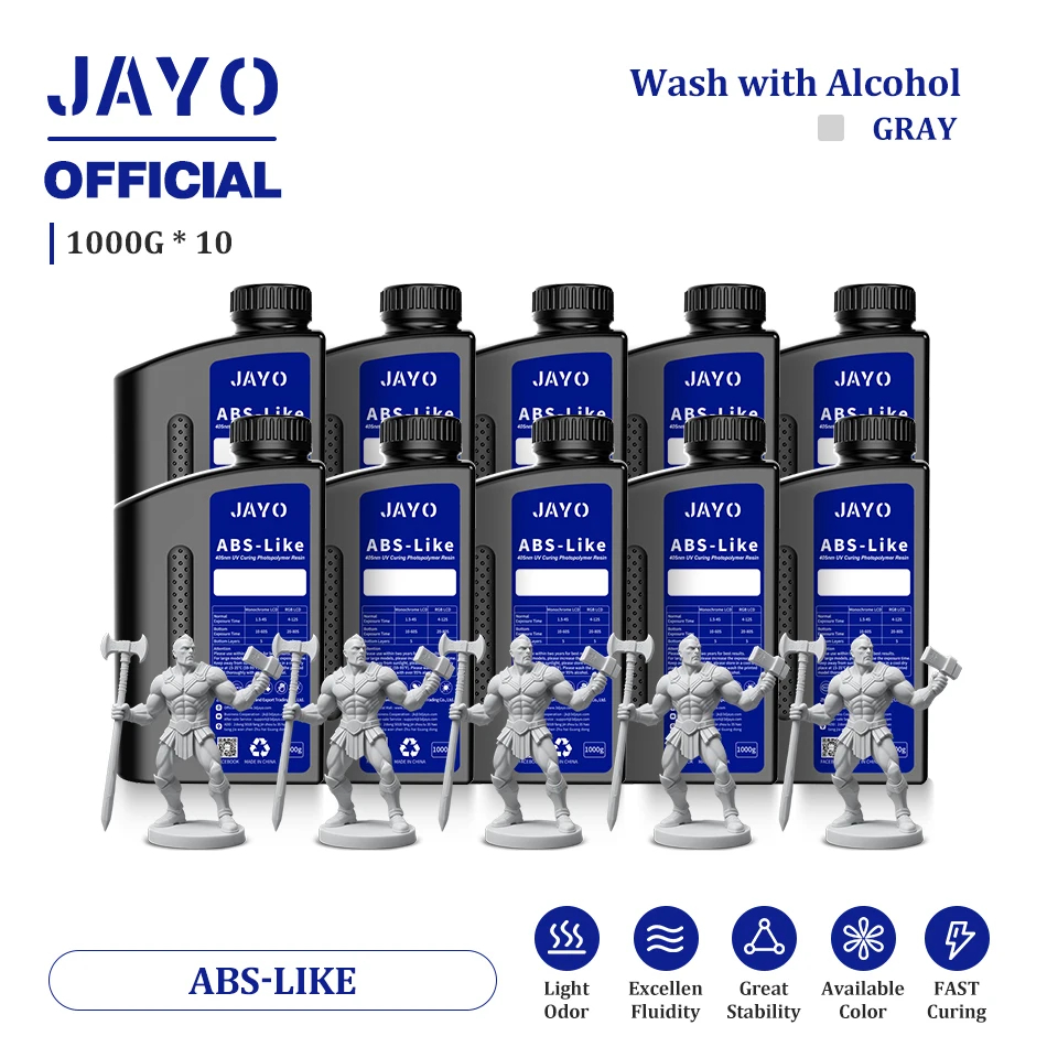 JAYO ABS Like Resin 10pcs/set 3D Printer Resin 405nm Curing Photopolymer Rapid 3D Resin for 2K 4K 6K 8K LCD/DLP/SLA 3D Printer