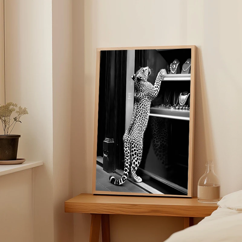 Black and White Fashion Magazine Sexy Woman Leopard Jewelry Canvas Painting Poster Trendy Print Wall for Living Room Home Decor