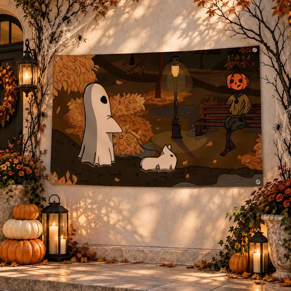 Halloween Cute Ghost Party Flags Flag Soft skin-friendly Durable Tapestry Outdoor party Home living room bedroom Decoration