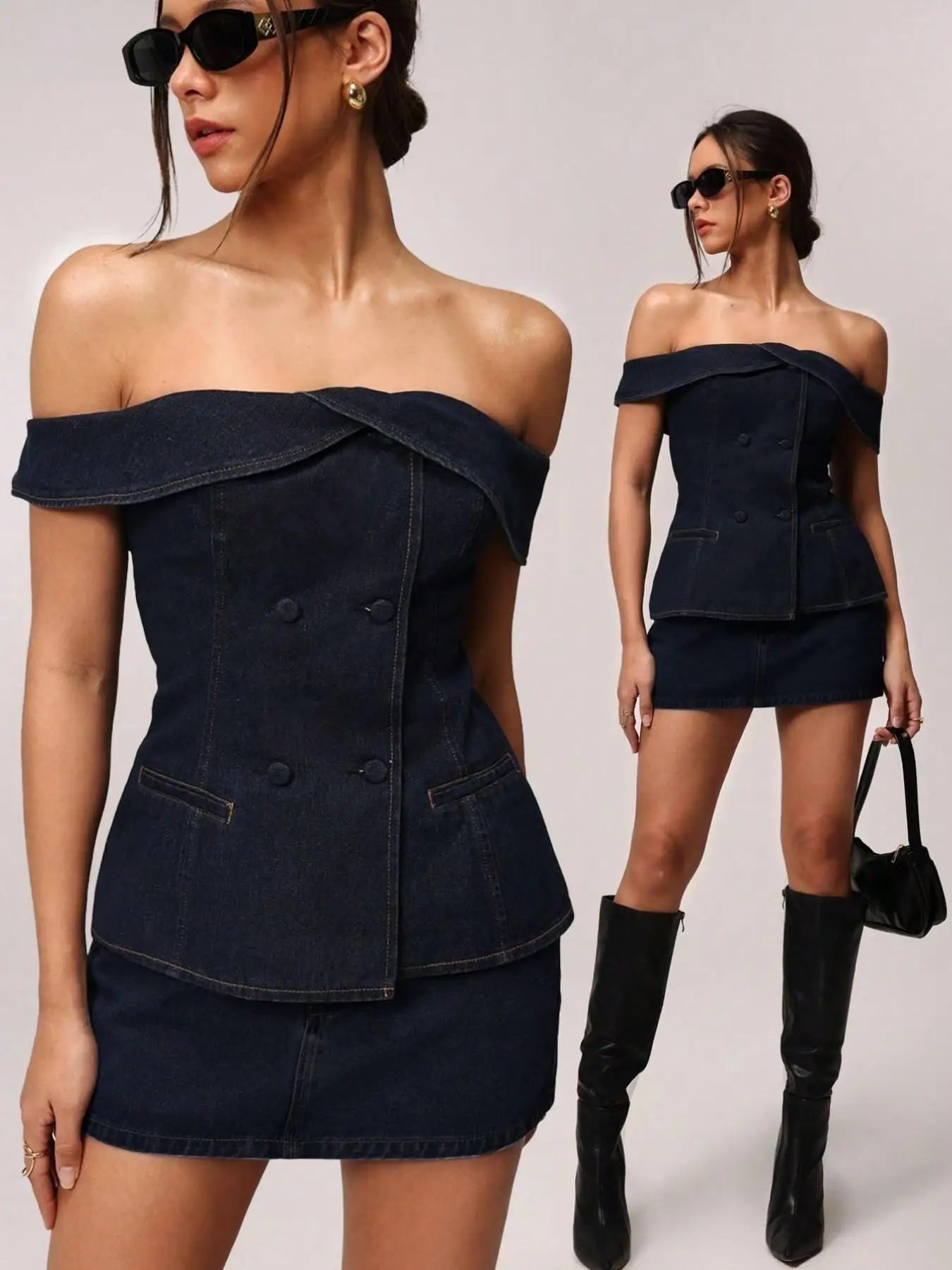 

Spring Fashion One-Shoulder Button Front Denim Dress, Sweet Cool Vibes, Short Fitted Sleeveless Dress for Spring & Fall